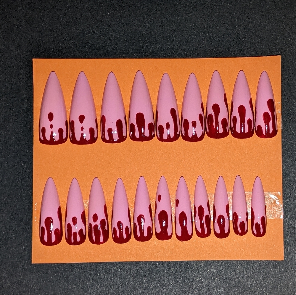 Pink Blood Drip Stiletto Press On Nails